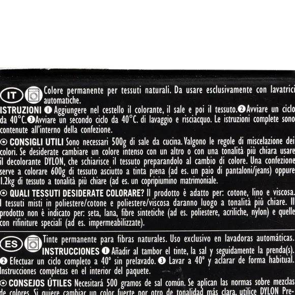 Dylon Tintura per Tessuti in Lavatrice a 40° Cotone Lino Viscosa tutti i colori