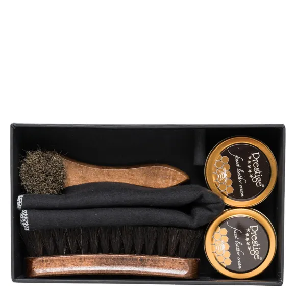 Set per Pulizia Scarpe in Pelle Confezione Regalo - Prestige Box Lucidi e Spazzole